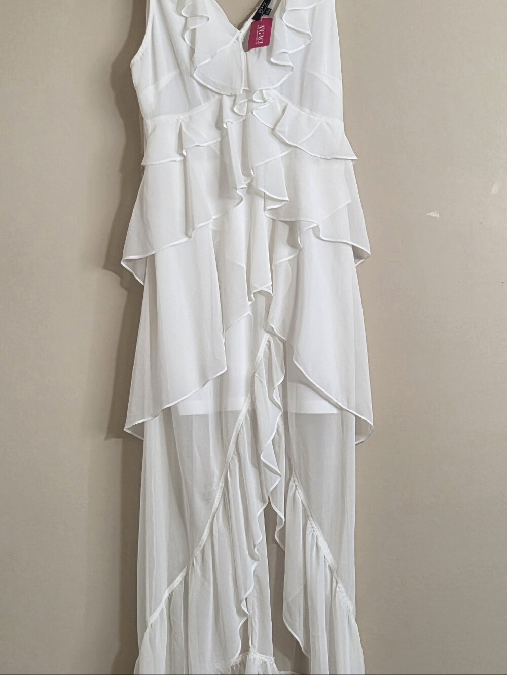100 % Polyester Elegant Ivory Ruffle Maxi Dress by Privy